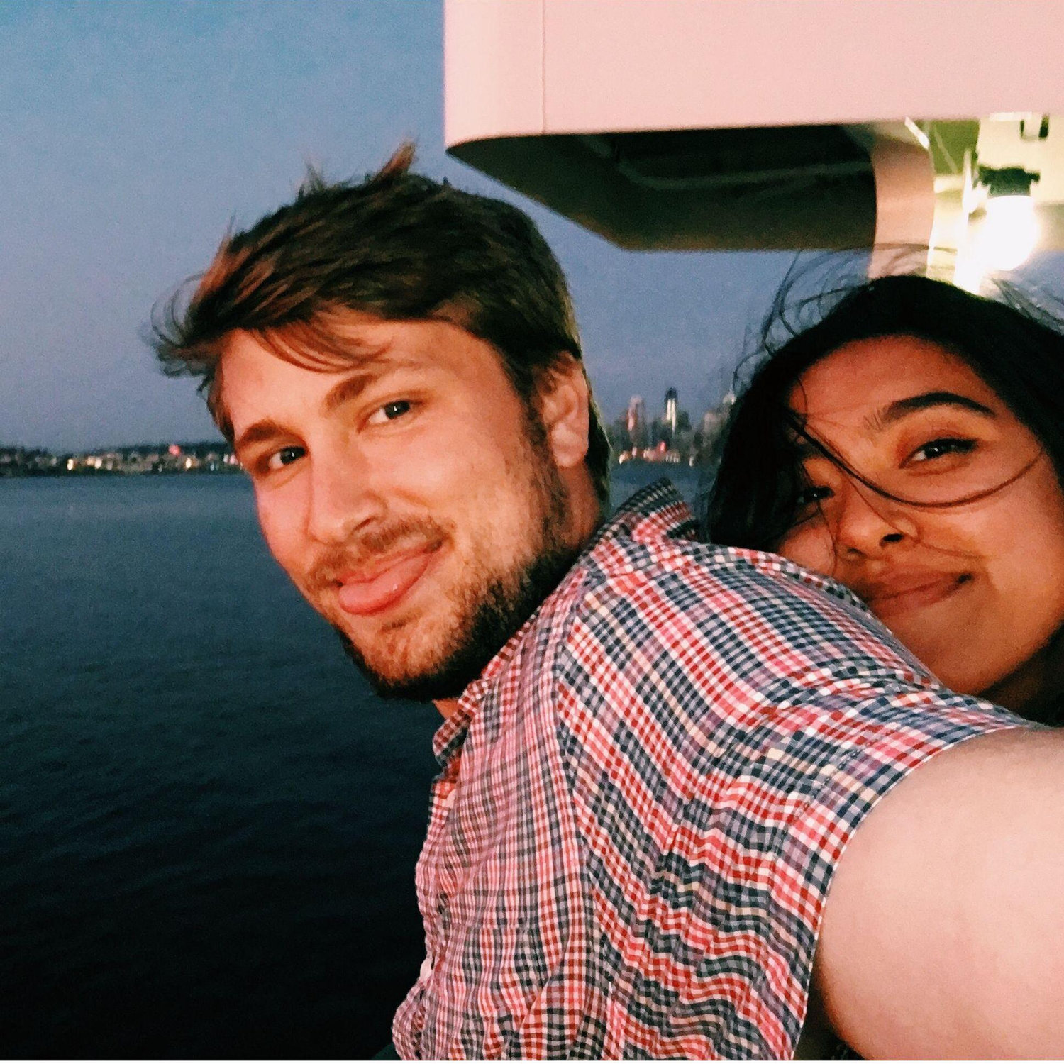 Camille visiting Scott in Seattle. On the ferry back from Bainbridge Island.