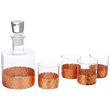 Fitz and Floyd Daphne 5 Piece Whiskey Set, Copper