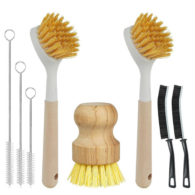 8 Pack Dish Brush Kitchen Cleaning Set with Long Handle Dish Scrubbers, Palm Scrub Brush，Crevice Cleaning Brushes and Straw Brushs – Perfect for Non-Stick Pans, Sinks, Glasses, Skillets, Grill Pans
