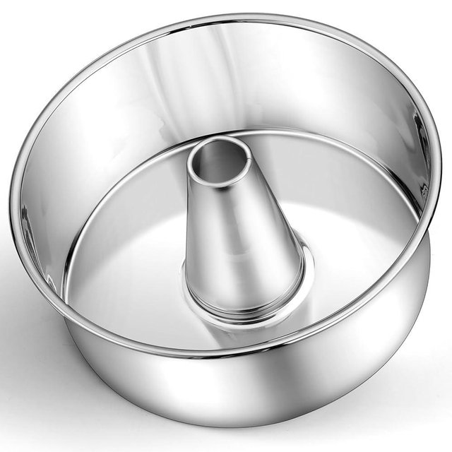 P&P CHEF Angel Food Cake Pan, 10 Inch Cake Pan Round Baking Tube Tin for Baking Pound Cakes, Conical Hollow & One-piece Design, Stainless Steel Core & Heavy-duty, Oven Safe - Silver