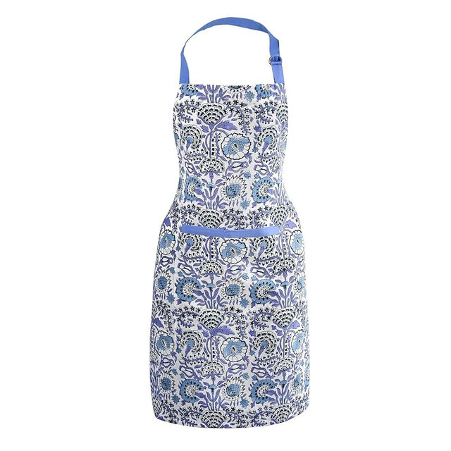 CPC Cotton Floral Kitchen Apron for women with Pocket and Adjustable Neck Ties. Apron for Women Men Chef-Hand Block Printed