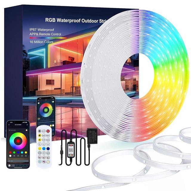 SILFU Outdoor LED Strip Lights, 65.6FT Waterproof IP67 Led Lights for Bedroom RGB, 24Key 2.4G Remote with App Control, Music Sync Color Changing Rope Lights for Room Decoration