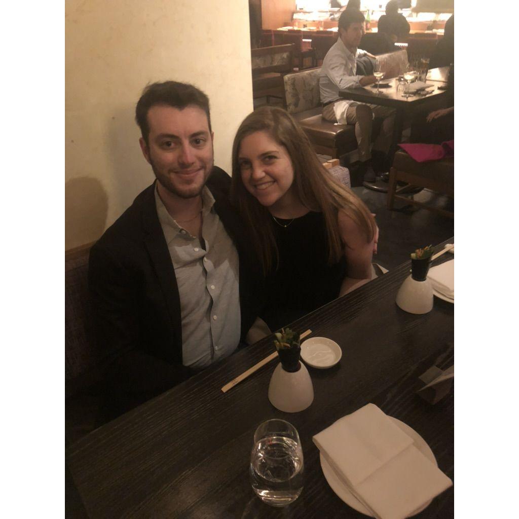 Elana's first birthday with Drew. Drew was too embarrassed to not eat the sushi so now he likes sushi.