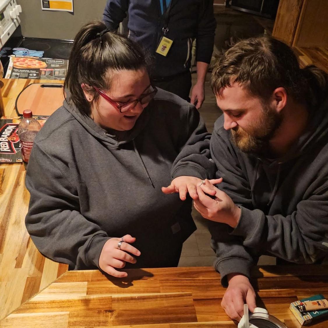 when he proposed 💍 you can’t see it but we were both shaking when this picture was taken. he was so nervous & i couldn’t believe what just happened
