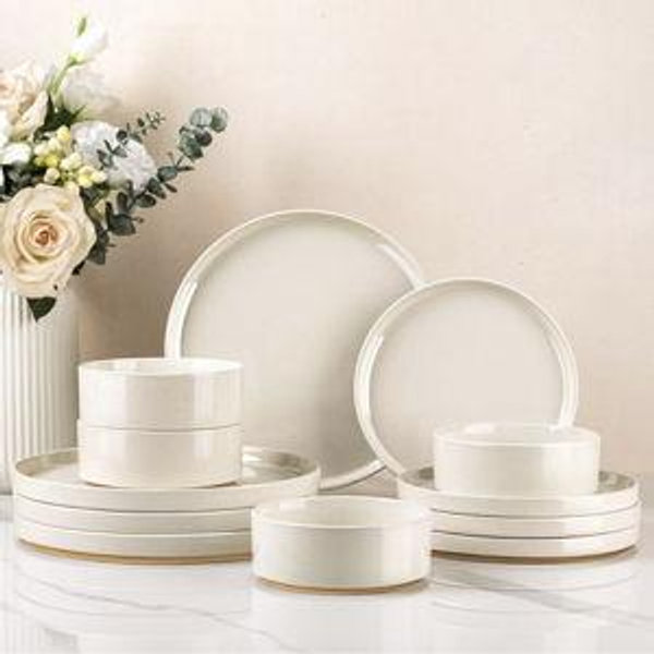 AmorArc Ceramic Dinnerware Set for 4 | Speckled Stoneware Plates and Bowls with unglazed terracotta | Scratch Resistant, Dishwasher & Microwave Safe Modern Dishes Sets- 12Pcs