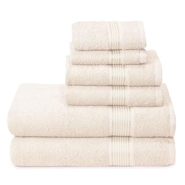 Elvana Home Ultra Soft 6 Pack Cotton Towel Set, Contains 2 Bath Towels 28x55 inch, 2 Hand Towels 16x24 inch & 2 Wash Coths 12x12 inch, Ideal for Everyday use, Compact & Lightweight - Ivory