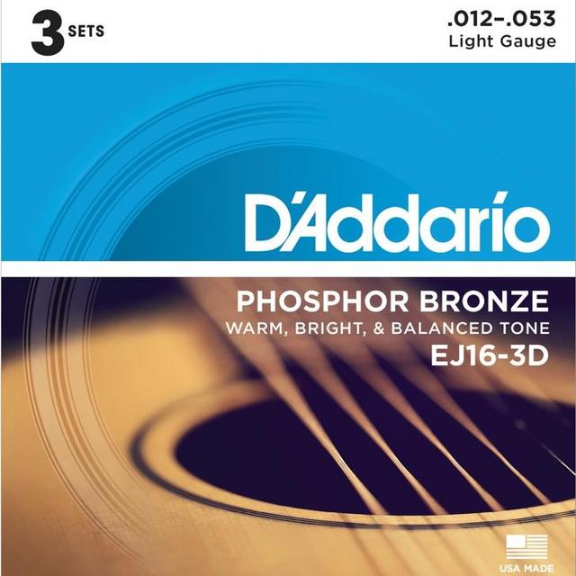 D'Addario EJ16 Phosphor Bronze Light Acoustic Strings 3-Pack