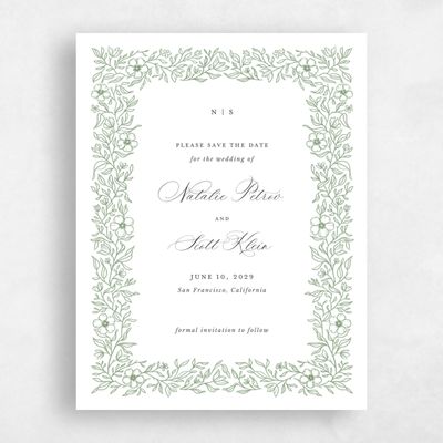 Bright Sage, White Wedding Save the Date - Elaina Portrait