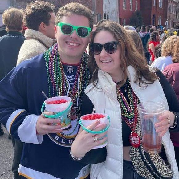 This is us at the Mardi Gras parade--one of our favorite St. Louis annual traditions!