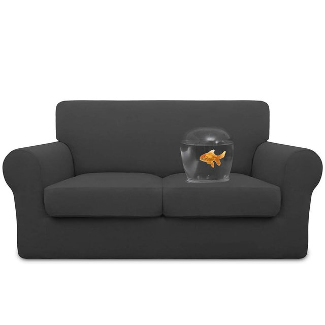 Easy-Going 100% Dual Waterproof 3 Pieces Loveseat Cover Stretch Soft Couch Cover for Dogs, Sofa Slipcover for 2 Separate Cushion Couch Leakproof Furniture Protector for Kids, Pets Dark Gray