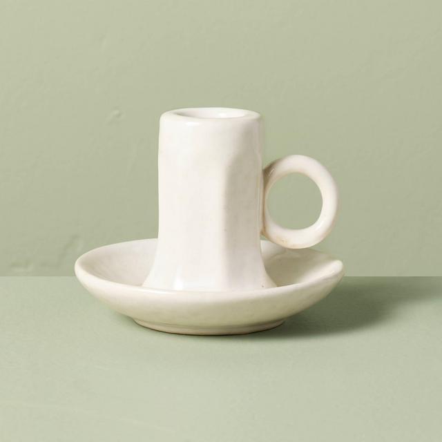 3"x4" Faceted Ceramic Taper Candle Holder Cream - Hearth & Hand™ with Magnolia