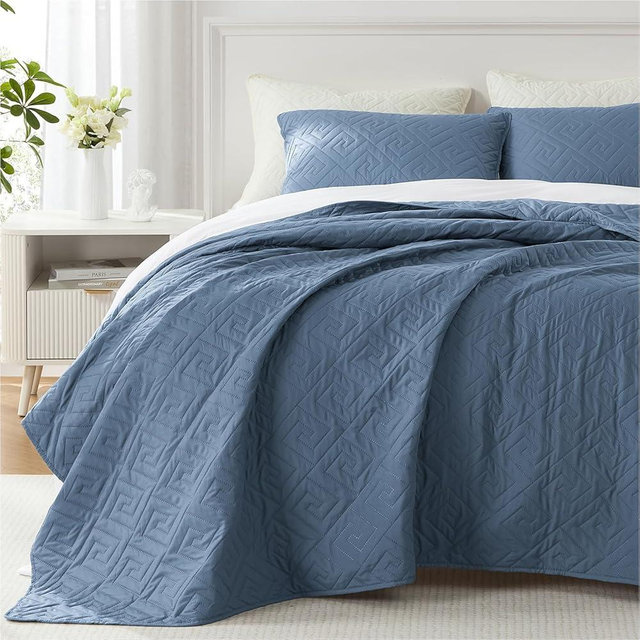 Homelike Moment Quilt King Size Bedding Set, King Bedspread Blue Quilts Coverlet Lightweight for All Season