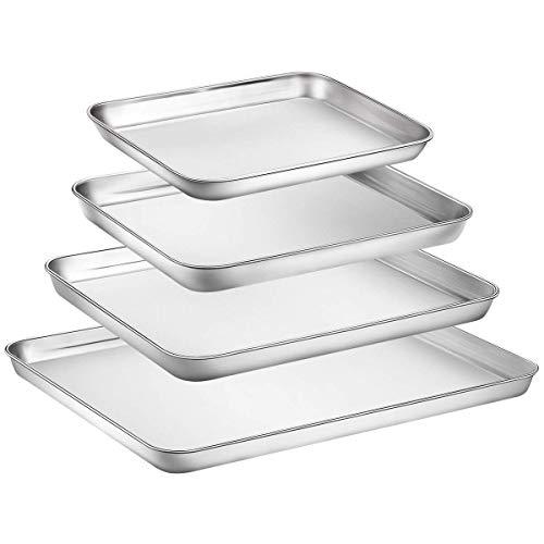 Baking Sheet Set of 4, Fungun Stainless Steel Baking Pans Tray Cookie Sheet, Non Toxic & Healthy Duty,Superior Mirror, Dishwasher Safe& Easy Clean