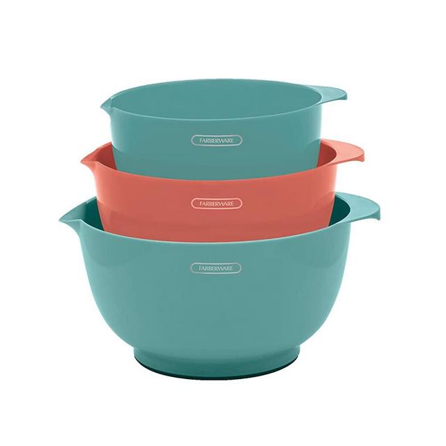 Farberware Professional Plastic Mixing Bowls, Set of 3 (Aqua Coral)