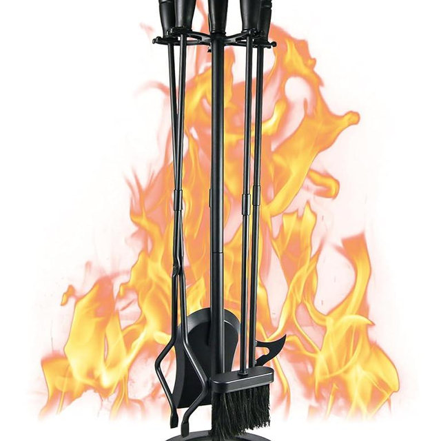 Tomersun Fireplace Tools 5 Pcs 31.5In Fireplace Tool Set Indoor Fireside Accessories Large Fire Place Tools Set Outdoor Fireplace Kit with Poker Shovel Tongs Brush, Stand