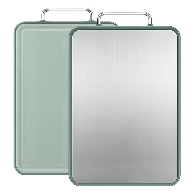 BLIVORRA 304 Stainless Steel Reversible Cutting Board Large size- Double-Sided Stainless Steel and Wheat Straw Cutting Board for Kitchen | MEAT | FRUITS | VEGETABLES | 16X11 Inches