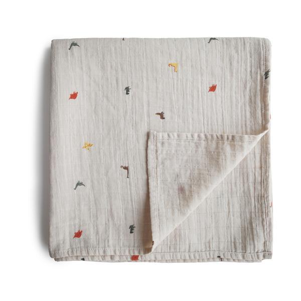 Mushie Muslin Swaddle, Organic Cotton (Dinosaurs)