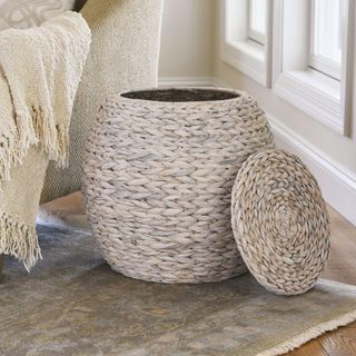 Handwoven Barrel Wicker Storage Basket Side Table