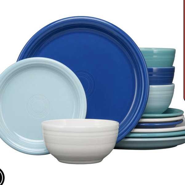 Mixed Coastal Blues Bistro Coupe 12-Piece Dinnerware Set, Service for 4