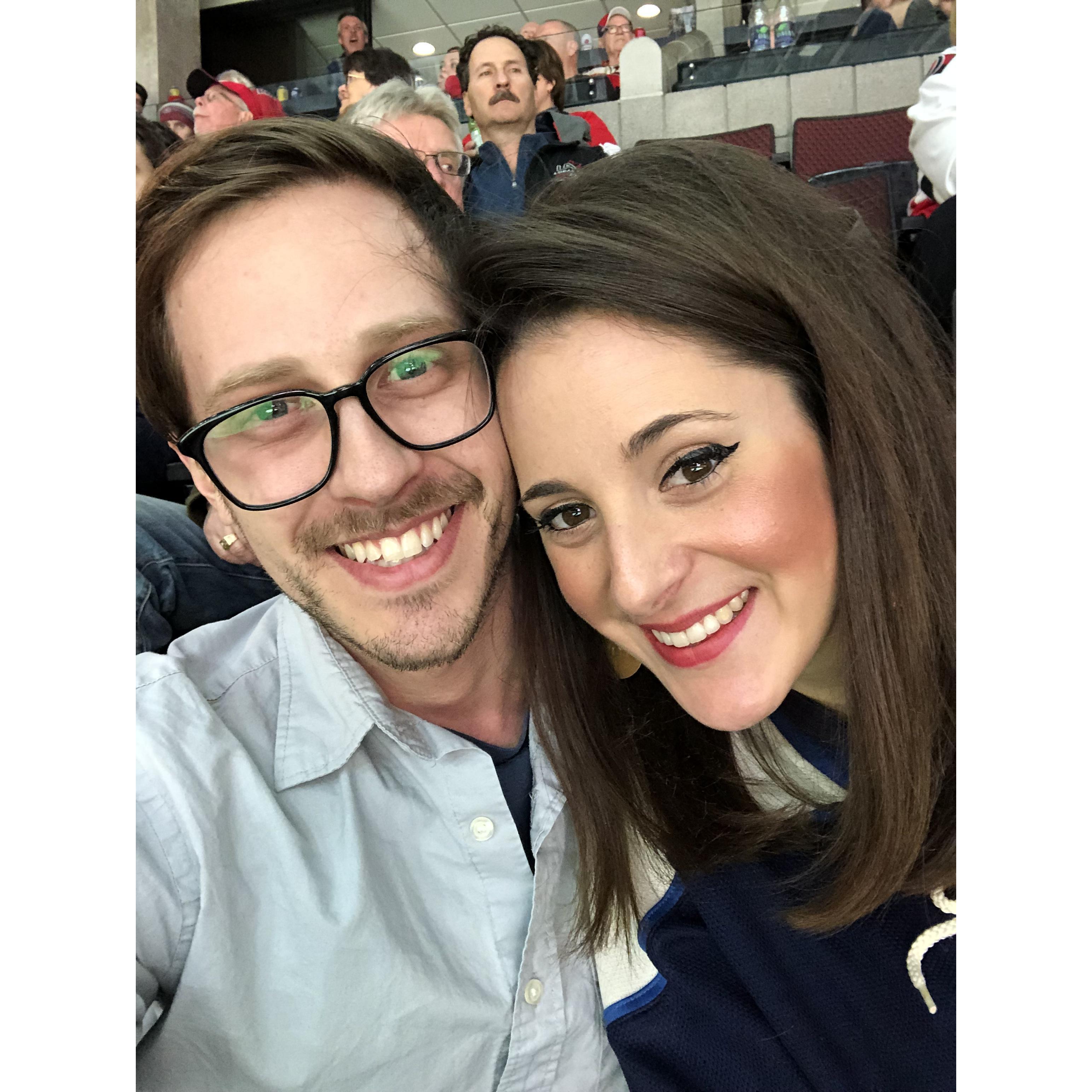 Blue Jackets game. Man with mustache photobombing.