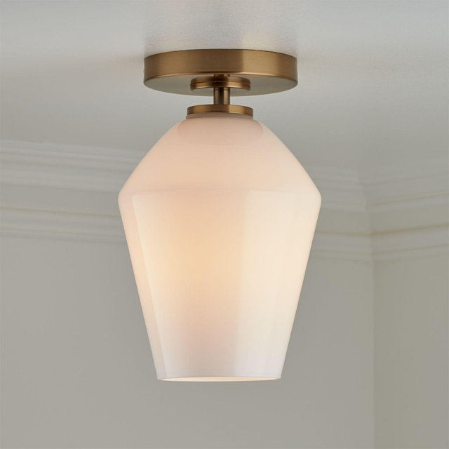 Arren Brass Flush Mount Light with Milk Angled Shade 6.7"