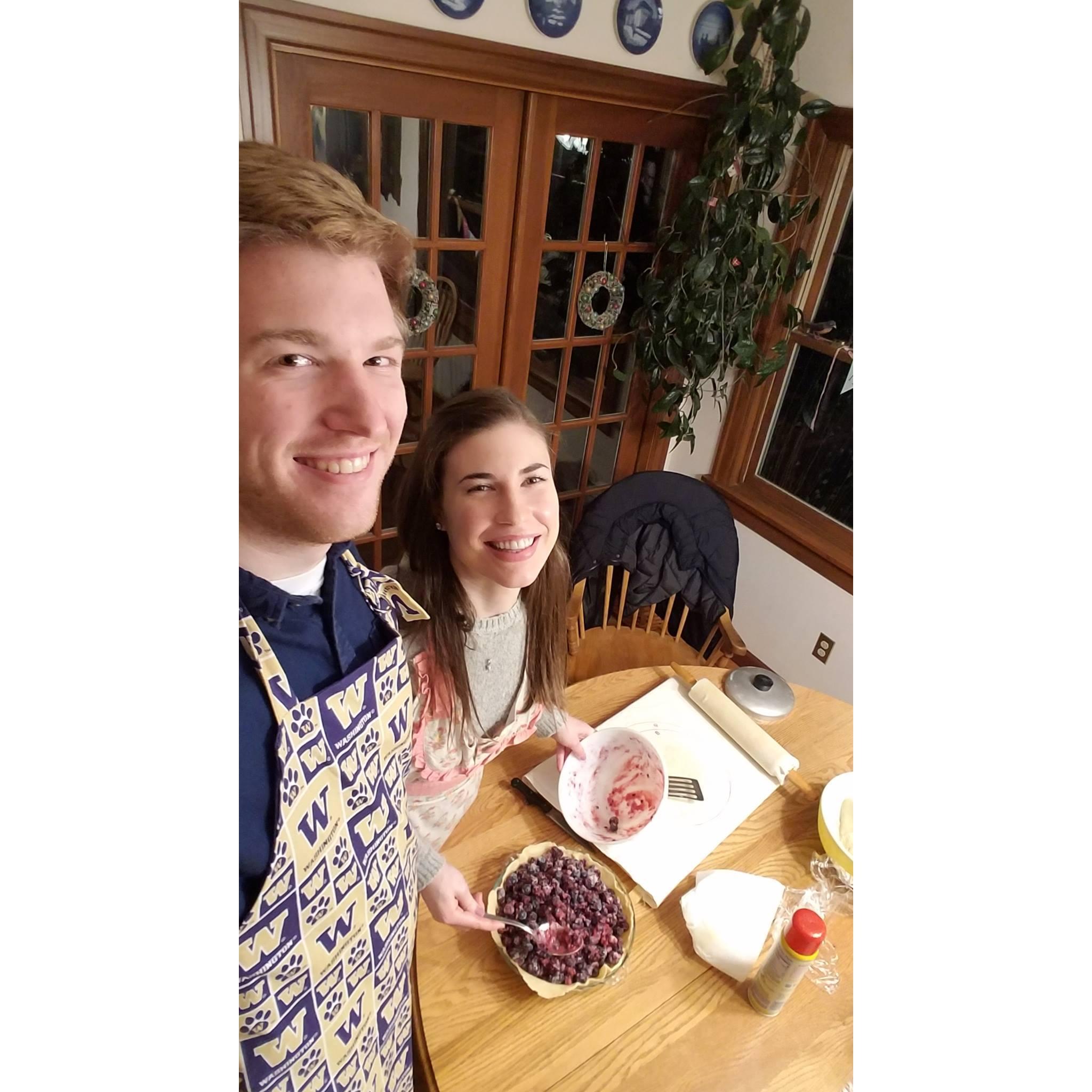 Making pie on Kate's birthday, with the blackberries picked on Jack's birthday- December, 2018