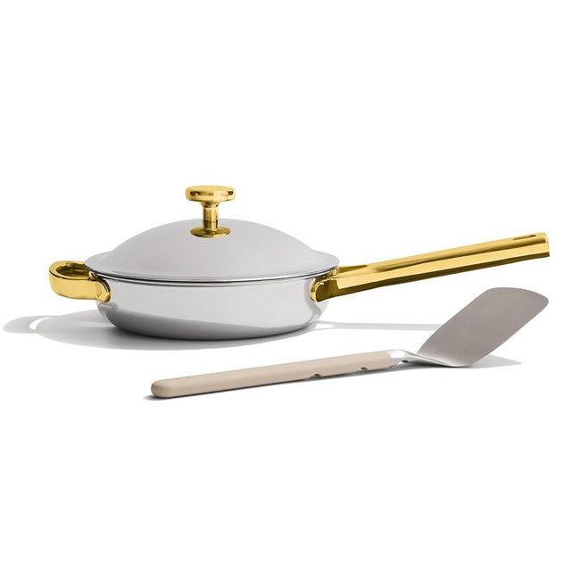 Our Place Mini Titanium Always Pan Pro | 8.5" PFAS-Free Nonstick Frying Pan with Spatula | Chef-Grade Tri-Ply Stainless Steel & Aluminum Build | Induction & Oven-Safe up to 750°F | Gold
