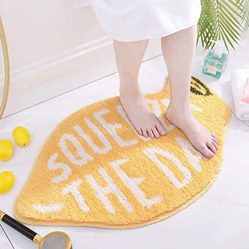 Flocking Fruit Peach Shape Rug Home Entrance Mat Bedroom Bathroom Door Non-Slip Carpet Absorbent Foot Mat - Lemon, 18.1"x29.9"