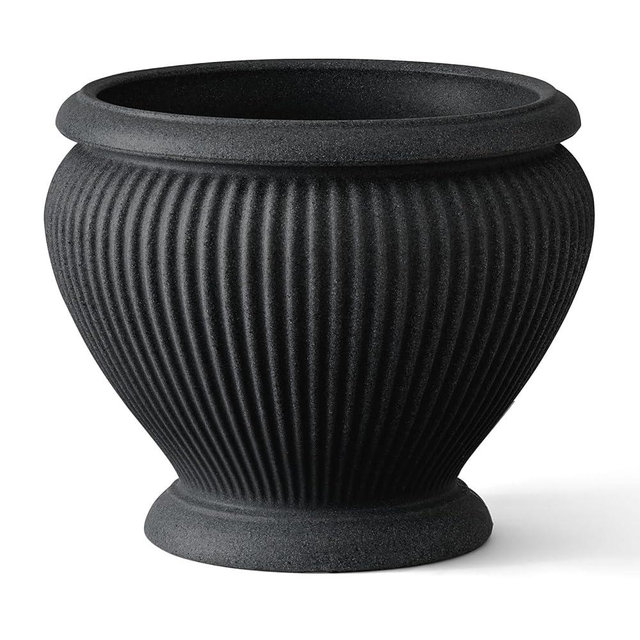 ARBORA 18" Cannes Urn Polyresin Indoor and Outdoor Planter with Classic Black Finish - Durable, Weatherproof, Lightweight, Large Plant Pot for Patio, Garden, Deck, Entryway