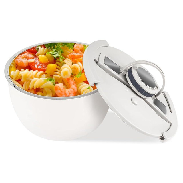 Double-Walled Stainless Steel Insulated Serving Bowl with Leak - Proof Lid - Insulated Casserole Dish - Keeps Food Warm and Cold for Hours - Perfect for Holidays, Parties, Camping - (5QT, White)