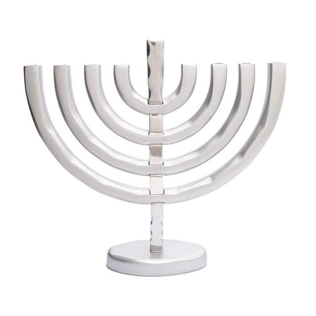 Judaica Modern Silver Anodized Aluminum Hanukkah Chanukah Menorah-Made in Israel by Yair Emanuel