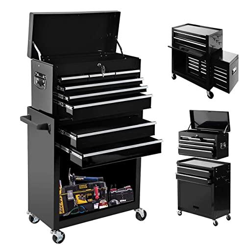 8-Drawer Tool ChestTool Box with Sliding Drawers,Detachable Organizer Tool Box Combo,Mobile Lockable Toolbox for Workshop Mechanics Garage (cool Black)