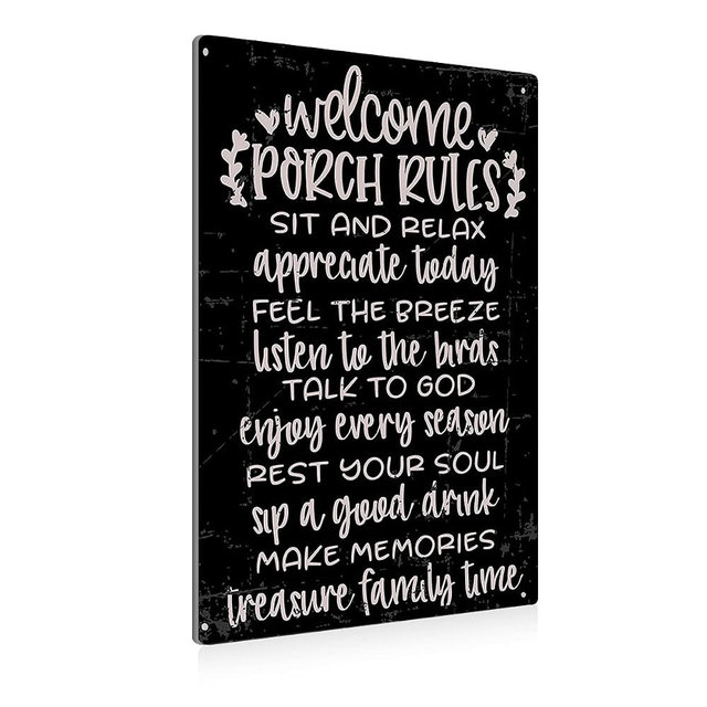 BEASTZHENG Vintage Welcome Patio Porch Rules Sign Tin Signs Wall Art Decor | Retro Welcome Sign for Home Farmhouse Patio Outdoor Porch Decor Gifts - 8x12 Inches