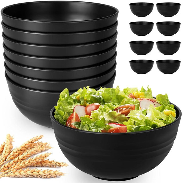 UUGLAM Unbreakable Cereal Bowls Set of 8, 26 Oz Wheat Straw Bowl Sets, Microwave & Dishwasher Safe Bowls for Kitchen, Reusable Plastic Bowl for Soup, Salad, Rice, Snack, BPA Free, Balck
