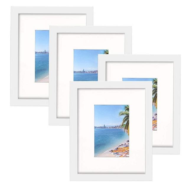 Homuguz White 8x10 Picture Frames 4 Pack with Glass and Mat for Photo 4x6 5x7, Solid Wood, Wall Mount or Tabletop Stand