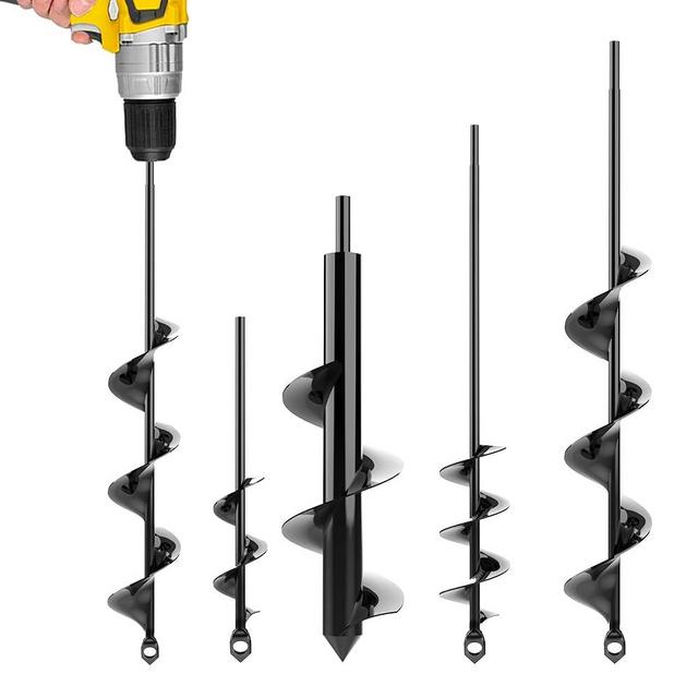 Auger Drill Bit for Planting 4 Pack – Garden Spiral Hole and Bulb Planter Tool for Umbrella Holes - Compatible with 3/8 Inch Hex Drive