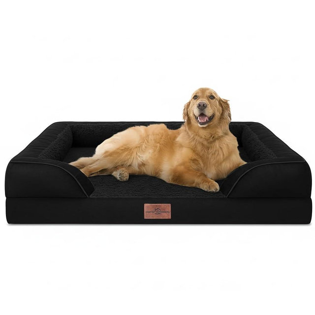 Comfort Expression Orthopedic Dog Bed for Extra Large Dogs 42x30 Inch, Waterproof Supportive Egg Crate Foam XL Pet Bed with Removable Bolsters, Dog Couch with Washable Cover & Non-Slip Bottom, Black