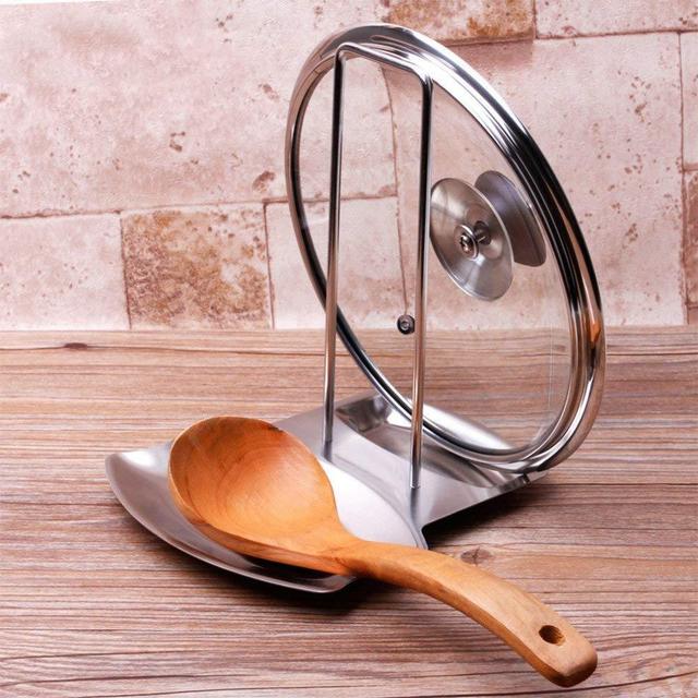 iPstyle Pan Lid Holder for Pots and Pans Progressive Lid and Spoon Rest Shelf 304 Stainless Steel Pan Lid Organizer Kitchen Decor Tool (Holder)