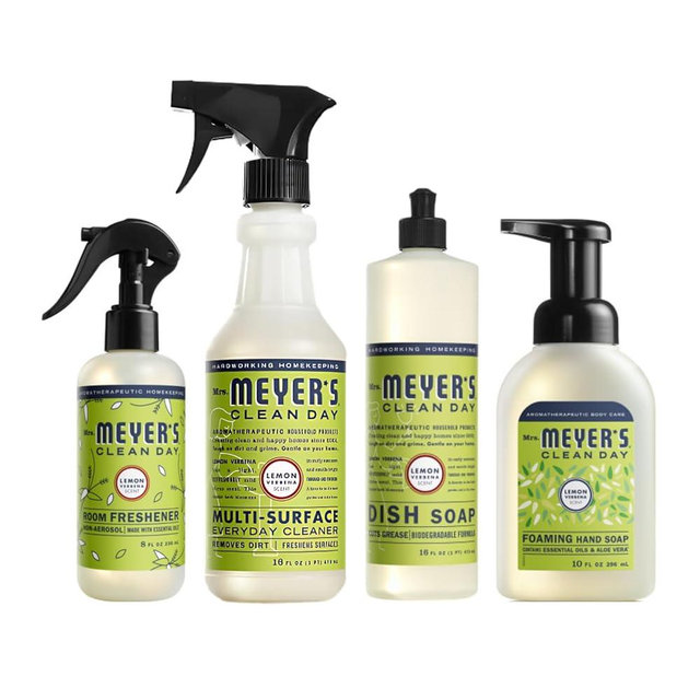 MRS. MEYER'S CLEAN DAY Lemon Verbena Scent, Foaming Hand Soap 10 Fl Oz, Multi-Surface Cleaner 16 Fl Oz, Room Freshener 8 Fl Oz, Dish Soap 16 Fl Oz (Variety Pack)