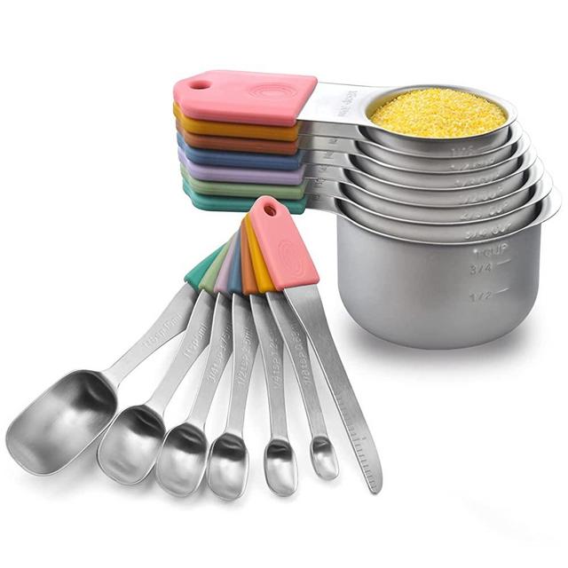 KPKitchen Stainless Steel Measuring Cups and Spoons Set of 16 - 7 Cup & 7  Spoon +