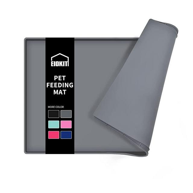 EIOKIT Dog Food Mat, Silicone Waterproof Dog Cat Food Tray,Non Slip Pet Bowl Mats Placemat, Size: M(18.5" x 11.5") 0.6",L(24"x16") 0.6",XL(32"x24") 1" Raised Edge Made from Food-Grade Silicone