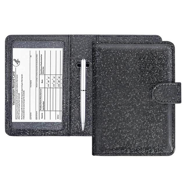 ACdream Passport and Vaccine Card Holder Combo, Cover Case with CDC Vaccination Card Slot, Leather Travel Documents Organizer Protector, with RFID Blocking, for Women and Men, Sparkly Black