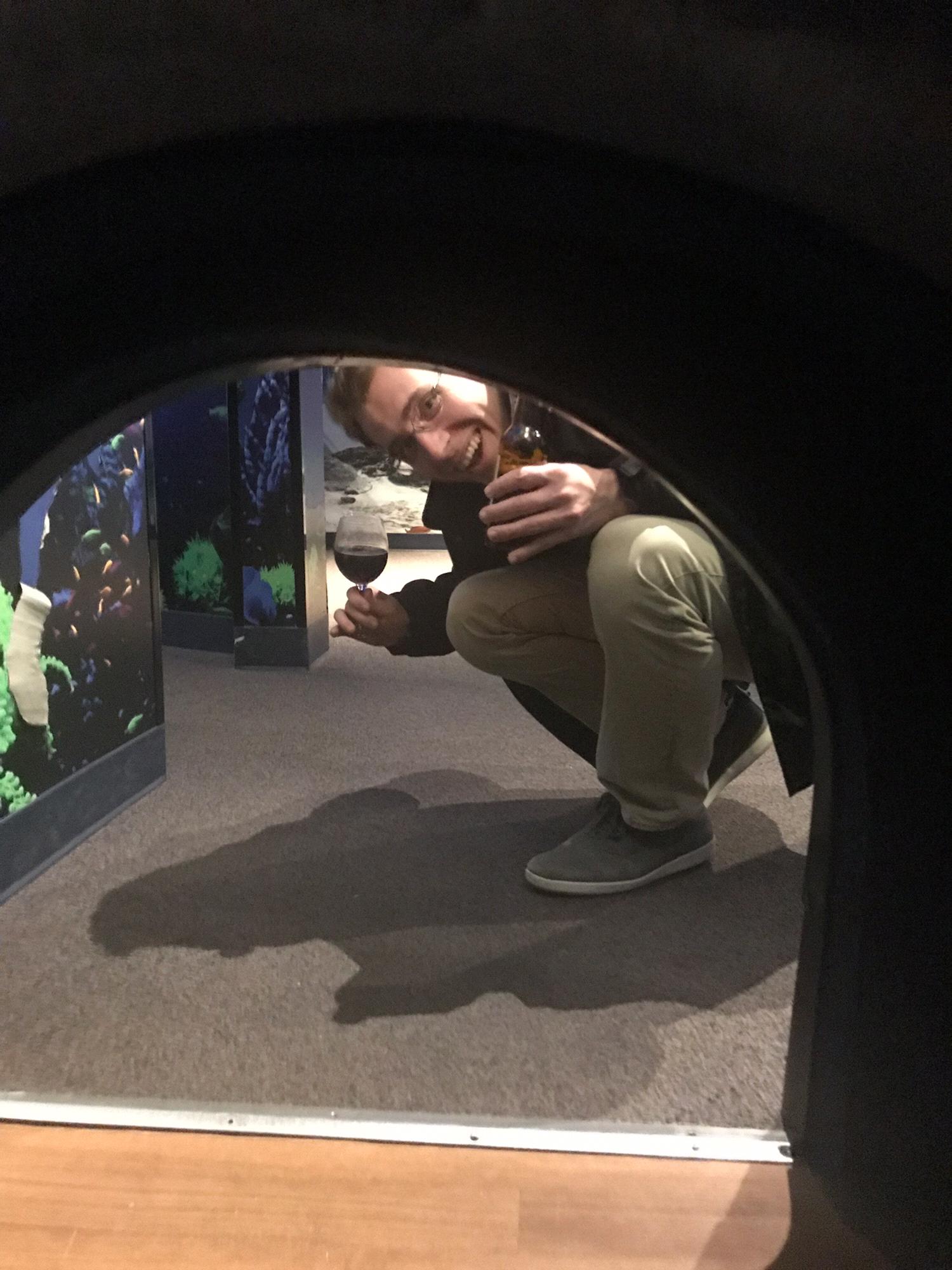 This exhibit was not age restricted. “Evan, hold my wine, I think I can fit!” The view looking out was better than the view looking up ❤️