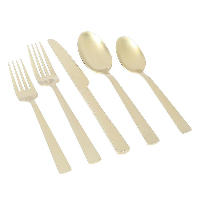 Gibson Elite Earlston 20-Piece Flatware Silverware Set - Stainless Steel Utensils - Forks, Spoons, Knives - Service for 4 - Matte Champagne Gold