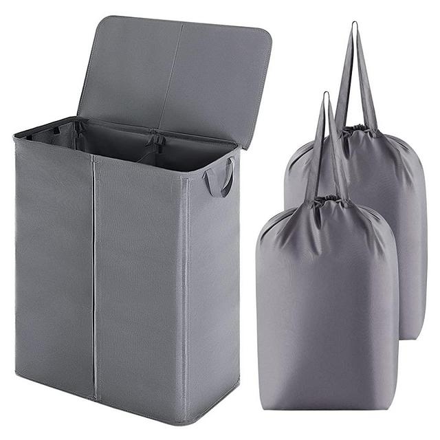 Lifewit 160L Double Laundry Hamper with Lid and Removable Laundry Bags, Divided Laundry Basket with Handles, Large Separated Clothes Basket for Bedroom, Bathroom, College Dorm, Laundry Sorting, Grey