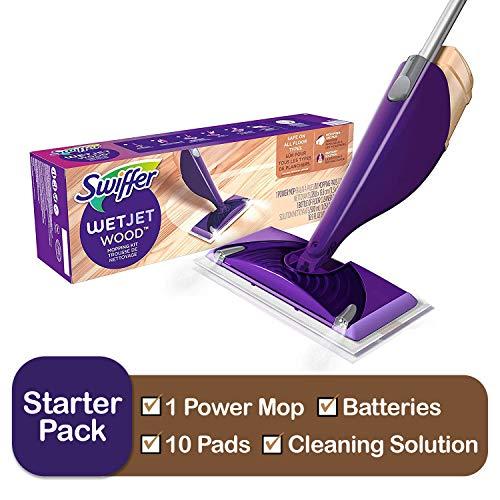 Swiffer Wetjet Wood Floor Mopping and Cleaning Starter Kit, All Purpose Products, Includes: 1 Mop, 10 Pads, Cleaning Solution, Batteries