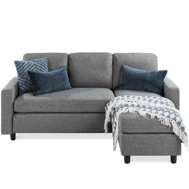 Best Choice Products Upholstered Sectional Sofa Couch w/ Chaise Lounge, 3-Seat Design, Ottoman Bench - Gray