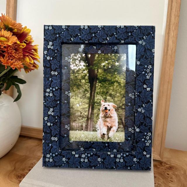 Blue Foliage Fabric Wrapped Picture Frame and Mat - 4x6 photo