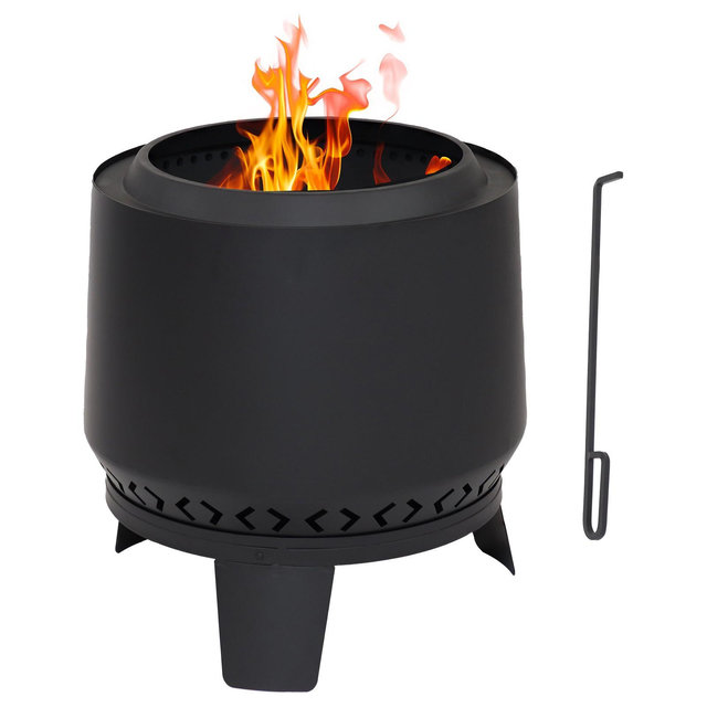 Sunnydaze Heavy-Duty Steel Smokeless Fire Pit - Includes Protective PVC Cover and Poker - 21-Inch H - Black