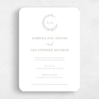 Grey Rounded Wedding Invitation - Goundry Wreath Letterpress